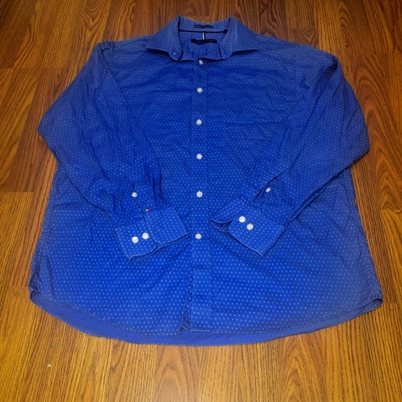 Tommy Hilfiger Men’s Blue White Dotted Button-Down Shirt Large 16 32/33 A87 - Picture 5 of 8